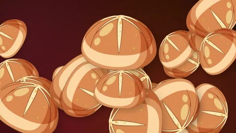 Animated Bursting Bakery Bread Rolls on Dark Mesh Background Stock Footage 346372402
