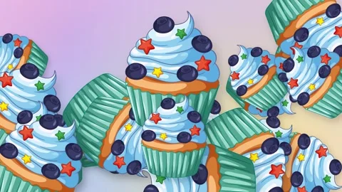 Animated Bursting Cupcake Objects on Pastel Mesh Background Stock Footage 344848466