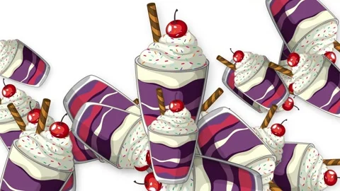 Animated Bursting Dessert Objects Falling on White Background Stock Footage 344936811