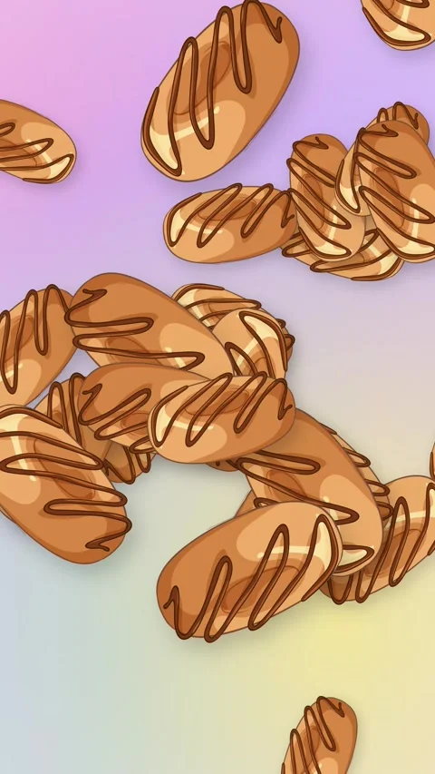 Animated Bursting Dessert Pastries Falling Over Pastel Mesh Background Stock Footage 345707654