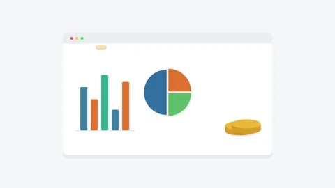 Animated business analytics dashboard with bar charts, pie graphs, and gold.. Stock Footage 344860277