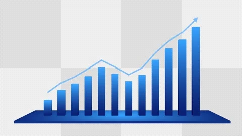 Animated business chart bars, 3d growth chart 12 bar with line arrow. Stock Footage 302742568