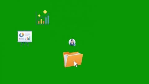 Animated business data folders and analytics icons on green screen Stock Footage 339830694