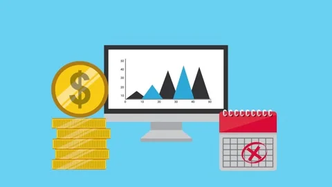 Animated business finance presentation with computer monitor coin stack and.. Stock-Footage 339048835
