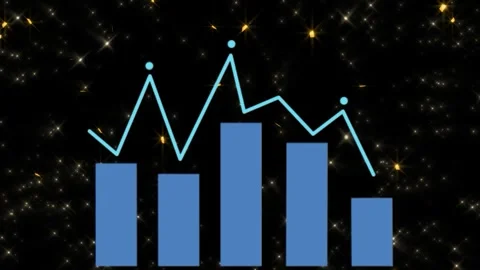 Animated business graphs with blue bars and lines on black background Video stock 337445793