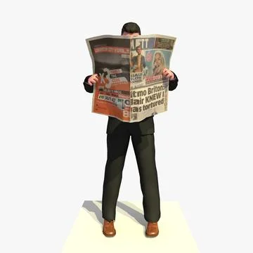 Animated Business Man Reading a Newspaper Standing (Outdoors) 3D Model