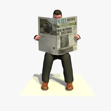 Animated Business Man Reading a Newspaper Sitting (Outdoors) 3D Model