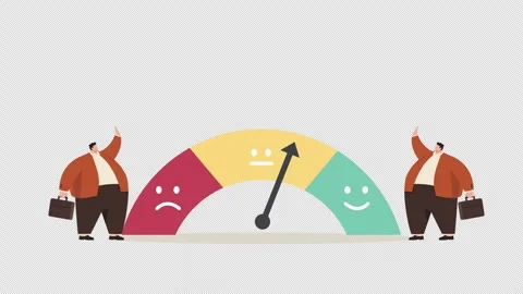 Animated business performance gauge with fluctuating emotional feedback meter Video stock 344531976