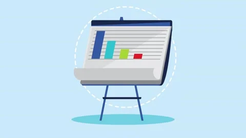 Animated business presentation board featuring a declining bar chart concept. Stock Footage 339216864
