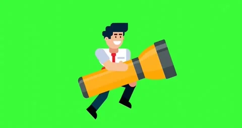 Animated businessman running with large flashlight on green screen background 库存影片 308203286