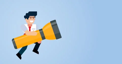 Animated businessman running with large flashlight on blue background 库存影片 308260864