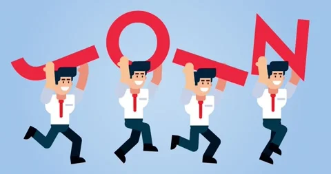Animated Businessmen Running with Join Text Concept on Blue Background 库存影片 312767985
