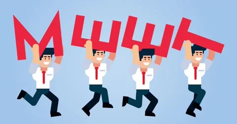 Animated Businessmen Running with Meet Text Concept on Blue Background Stock Footage 312709130