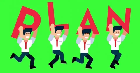 Animated businessmen running with PLAN text on green screen background Vídeos de archivo 310664554