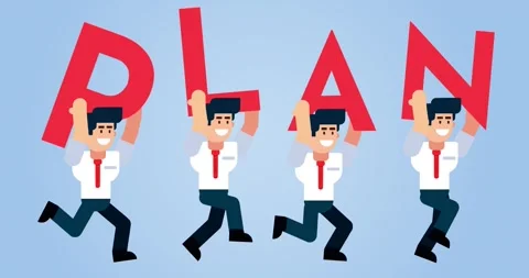 Animated businessmen running with PLAN text on blue background 库存影片 310701301