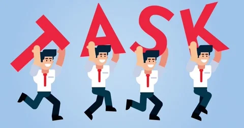 Animated businessmen running with task letters on blue background Stock Footage 310812358