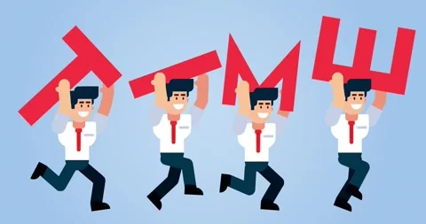 Animated Businessmen Running with TIME Text on Blue Background Stock Footage 311511157