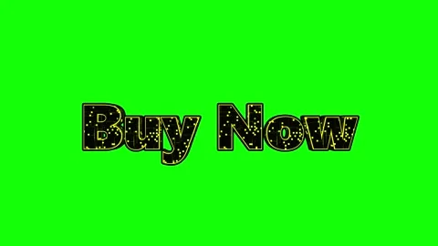 Animated Buy Now Text Overlay Featuring Glittering Particles on a Bright Green Stock Footage 338369037