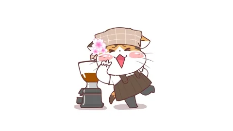 Animated Cafe Cat Staff with Coffee Machine - White Background Видео 282777680
