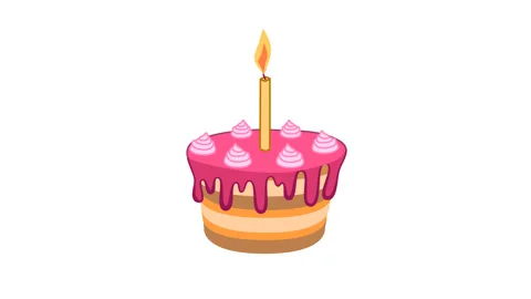 Animated cake with a candle. Animated birthday icons. Alpha channel Stock Footage
