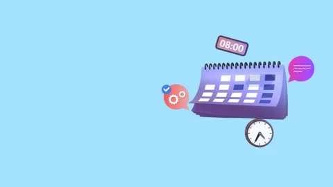 Animated Calendar With Clocks, Speech Bubbles And Copy Space For Text. Видео 310918628