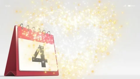 Animated calendar flips from july 3 to july 4 with sparkling heart Video stock 336591493