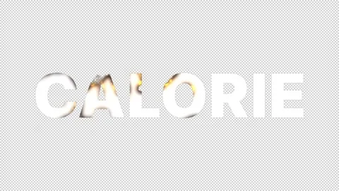 Animated "Calorie" text burning away in realistic fire. Transparent background Stock Footage 312786902