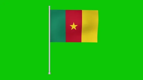 Animated cameroonian flag waving gently on a flagpole against a bright green Stockbeeldmateriaal 317543251