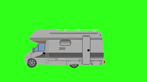 Animated camper van driving across a bright green screen background Stock Footage 346344097