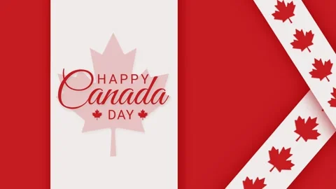 Animated of Canada flag background with happy Canada day text animation Stock Footage 240950884