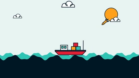 Animated Cargo Ship Hit By Missile And Exploding On The Ocean Stock Footage 340868580