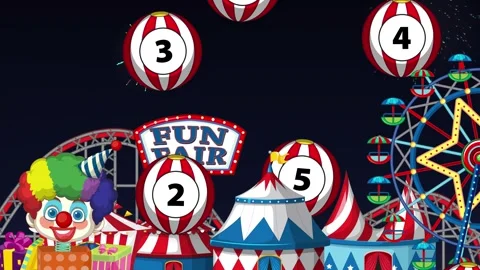 Animated Carnival Amusement Park with Bouncing Numbered Circus Balls Stock-Footage 347357699