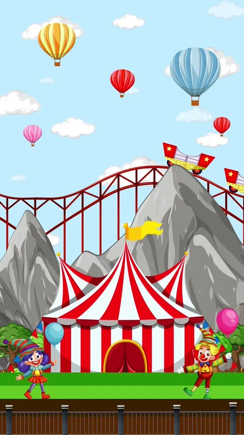 Animated Carnival Background with Roller Coaster and Hot Air Balloons Stock Footage 335495961