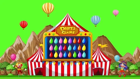 Animated Carnival Darts Game with Hot Air Balloons on Green Screen Stock Footage 340949064