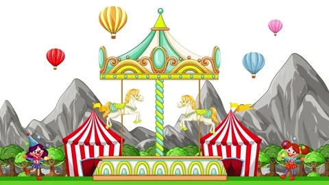 Animated Carnival Fairground with Carousel and Hot Air Balloons Stock Footage 334706239