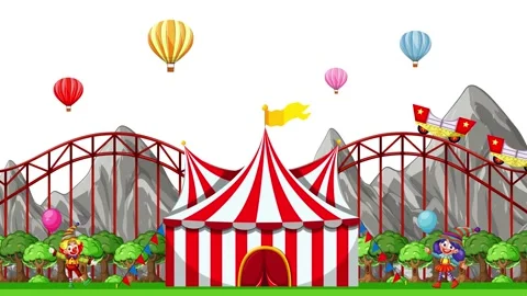 Animated Carnival Scene with Roller Coaster and Circus Tent on White Background Stock Footage 330928486