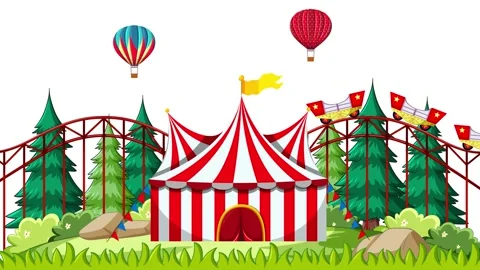 Animated Carnival Scene with Roller Coaster and Hot Air Balloons Stock Footage 331191321