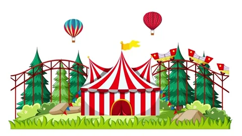 Animated Carnival Scene with Roller Coaster and Circus Tent Stock Footage 333101556