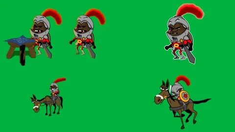 Animated cartoon 2d characters two Roman soldiers donkey and grasshopper. Stock Footage 310122828