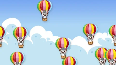 Animated Cartoon Animals Floating in Hot Air Balloons Over Clouds Stock Footage 342208928