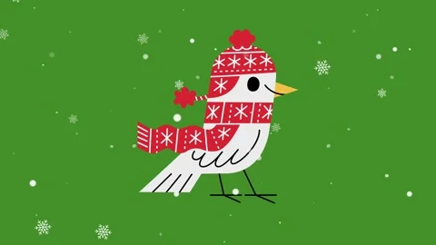 Animated cartoon bird in red hat and scarf with snowflake design Stock Footage 317301040