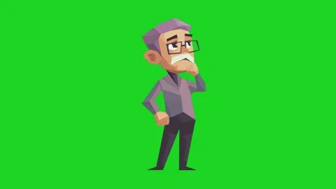 Animated cartoon businessman thinking while standing against vibrant green Stock Footage 346127659
