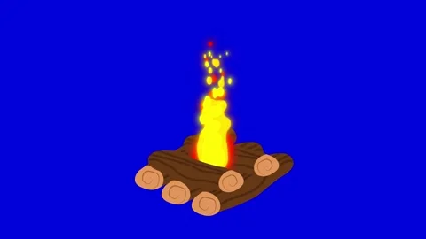 Animated Cartoon Campfire with Bright Flame on Blue Screen Video stock 320852698