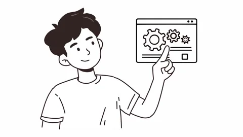 Animated Cartoon Character Interacting with Settings Interface Stock Footage 311800304
