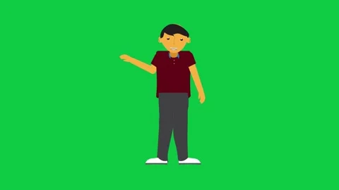 Animated Cartoon Character Talking with Right-Hand Gesture on Green Screen Loop Stock Footage 309771920