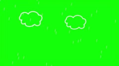Animated cartoon clouds with rain and lightning on green screen background Stock Footage 345164964