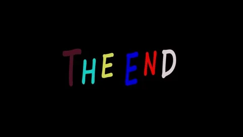 Animated cartoon colorful the end text. retro black background. Stock Footage 335582371