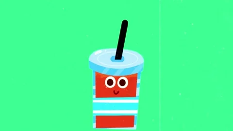 Animated cartoon cup character with smiling face and straw standing against 스톡 동영상 346124002