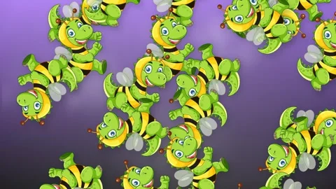 Animated Cartoon Dinosaur Bee Characters Falling Over Purple Background Stock Footage 341541502