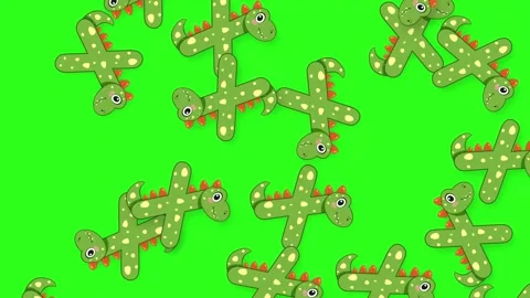 Animated Cartoon Dinosaur Characters Falling Against a Green Screen Background Stock Footage 342211807